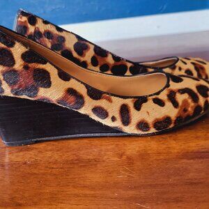 Nine West ~ Sz 6M ~ Leopard Print ~ Real Fur Wedge Shoes ~ NWOT
